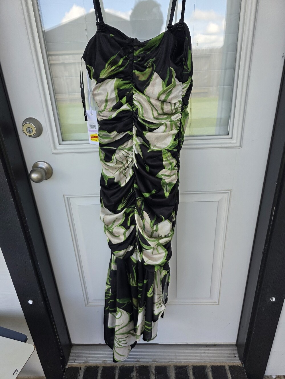 Siena Floral Maxi Dress Size 6 Black Green Ruched Spaghetti Strap Mermaid NWT - Picture 8 of 9